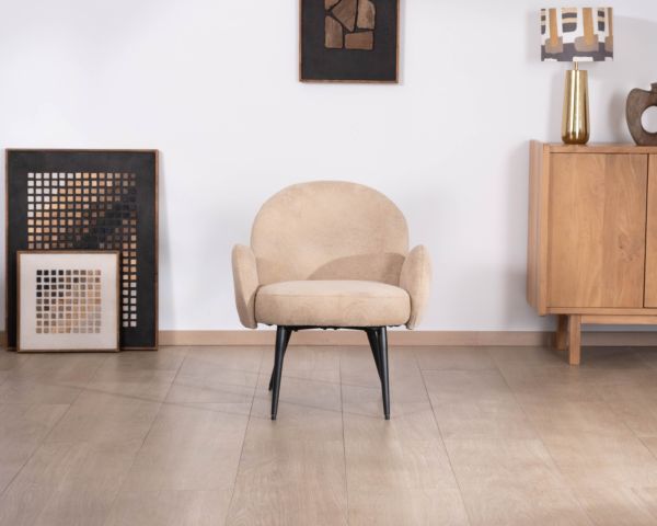 Poltrona in stile scandinavo "Luno" in morbido tessuto beige