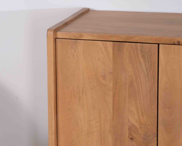 Mobiletto da 120 cm "Kahiko" con ante e cassetti in legno di mango tinto rovere chiaro