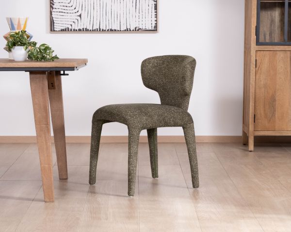 Set di 2 sedie da pranzo imbottite di design "Milano" in tessuto screziato verde kaki