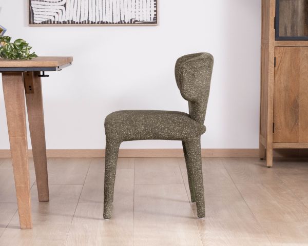 Set di 2 sedie da pranzo imbottite di design "Milano" in tessuto screziato verde kaki