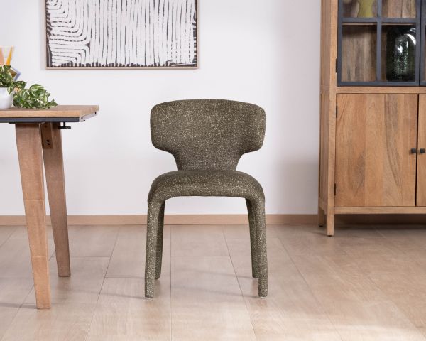 Set di 2 sedie da pranzo imbottite di design "Milano" in tessuto screziato verde kaki