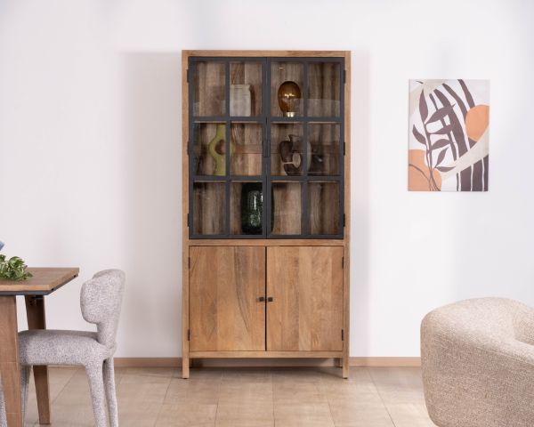 Mobile portavivande "Maestro" da 100 cm in mango naturale con ante in vetro