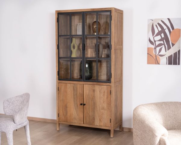 Mobile portavivande "Maestro" da 100 cm in mango naturale con ante in vetro