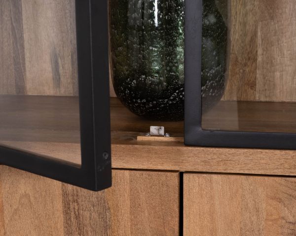 Mobile portavivande "Maestro" da 100 cm in mango naturale con ante in vetro