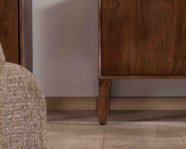 Mobile TV neo-retrò "Kaldo" in legno massiccio di mango scuro, 150 cm