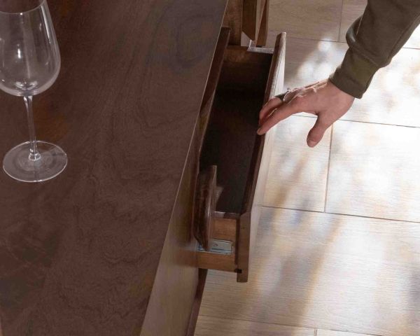 Mobile TV neo-retrò "Kaldo" in legno massiccio di mango scuro, 150 cm