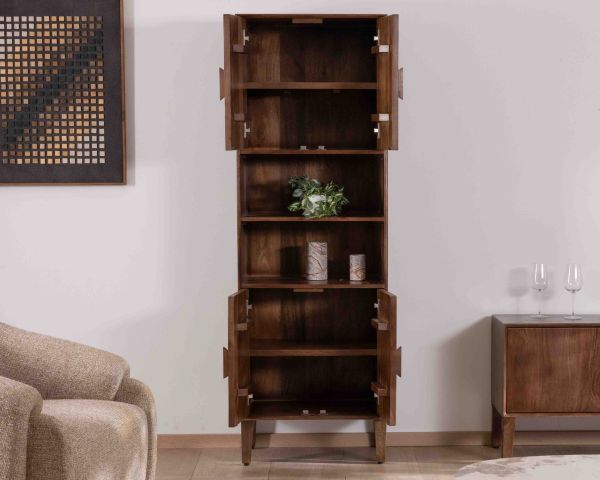 Colonna portaoggetti da 60 cm in massello di mango scuro "Kaldo" Spirito del Medioevo