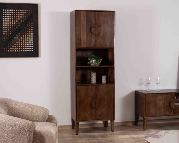 Colonna portaoggetti da 60 cm in massello di mango scuro "Kaldo" Spirito del Medioevo