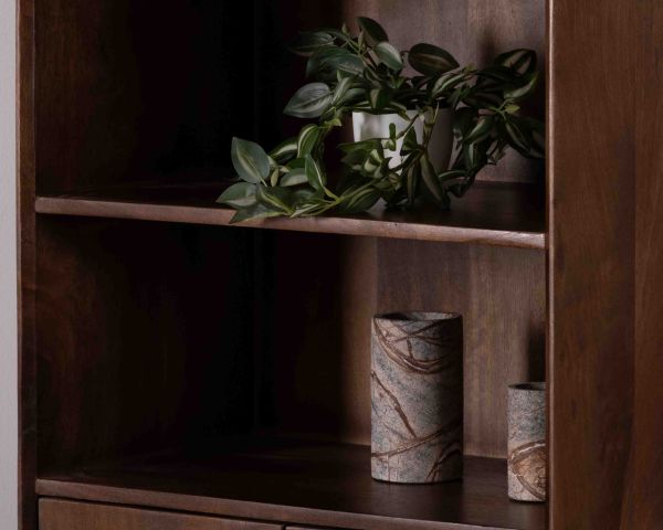 Colonna portaoggetti da 60 cm in massello di mango scuro "Kaldo" Spirito del Medioevo