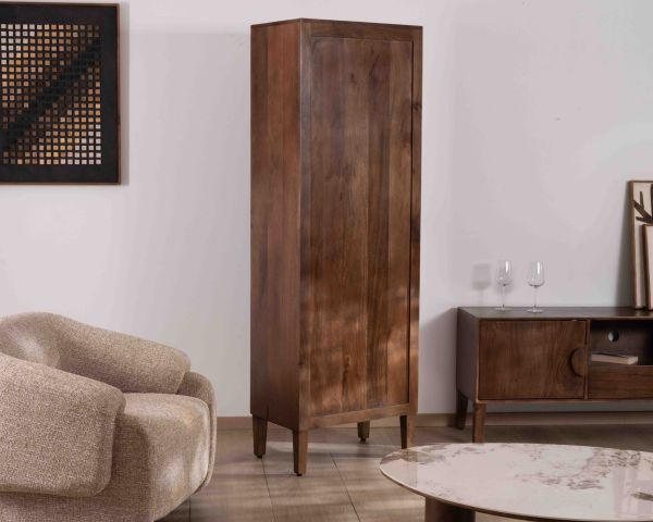 Colonna portaoggetti da 60 cm in massello di mango scuro "Kaldo" Spirito del Medioevo