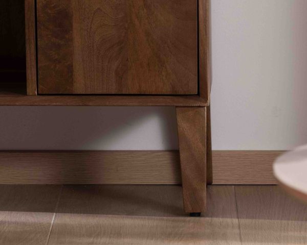 Mobile contenitore basso "Kaldo" in legno massiccio di mango scuro, stile scandinavo retrò