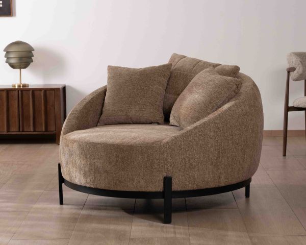 Poltrona "Sweet Culture" XL in tessuto bouclette tortora 120 cm ultra confortevole