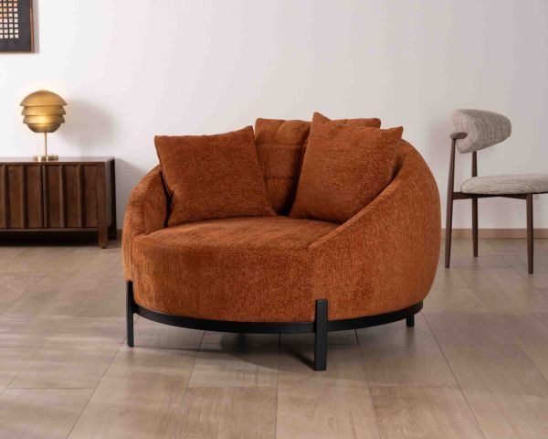 Poltrona XL 120 cm ultra-confortevole con cuscini coordinati "Sweet Culture" in tessuto bouclette terracotta