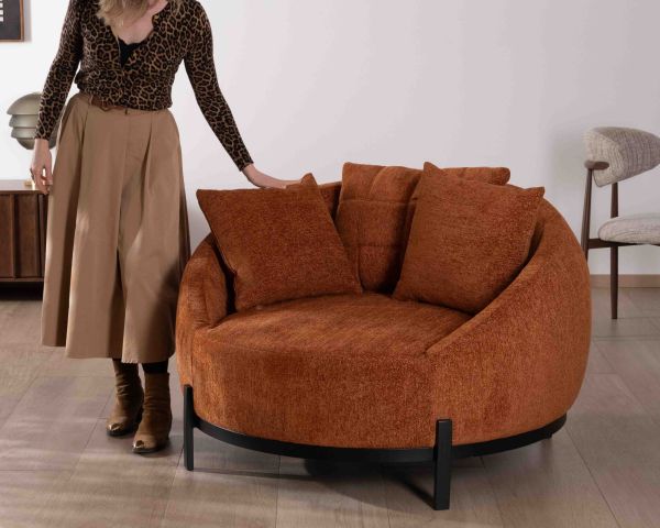 Poltrona XL 120 cm ultra-confortevole con cuscini coordinati "Sweet Culture" in tessuto bouclette terracotta