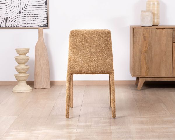 Set di 4 sedie di design "Otto" in tessuto giallo oro brillante con rivestimento tessile completo e design contemporaneo