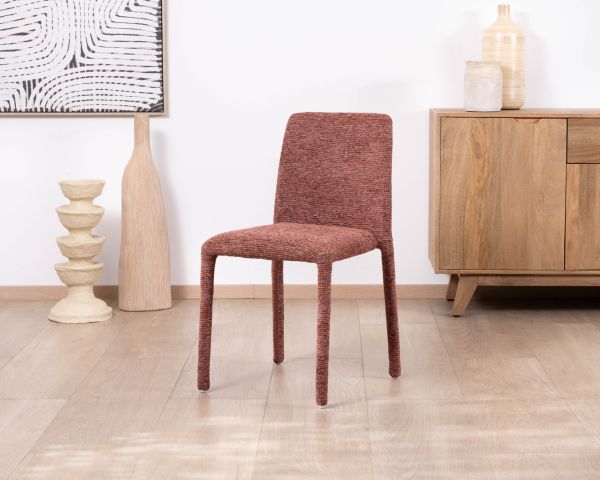 Set di 4 eleganti sedie da pranzo "Otto" in tessuto rosso granata testurizzato con imbottitura integrale