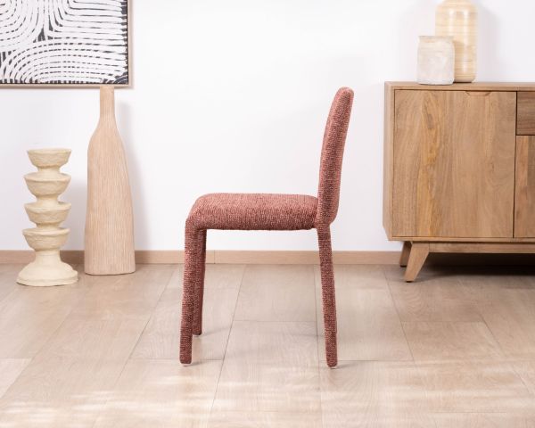 Set di 4 eleganti sedie da pranzo "Otto" in tessuto rosso granata testurizzato con imbottitura integrale