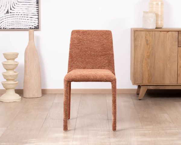 Set di 4 sedie di design "Otto" in tessuto terracotta testurizzato con imbottitura completa e silhouette contemporanea