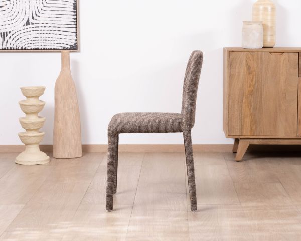 Set di 4 sedie contemporanee in tessuto "Otto" marrone cacao con imbottitura completa e linee pulite