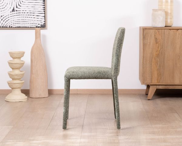 Set di 4 sedie da pranzo contemporanee "Otto" in tessuto verde salvia screziato con rivestimento tessile integrale