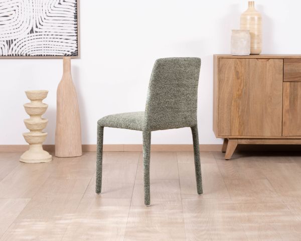 Set di 4 sedie da pranzo contemporanee "Otto" in tessuto verde salvia screziato con rivestimento tessile integrale