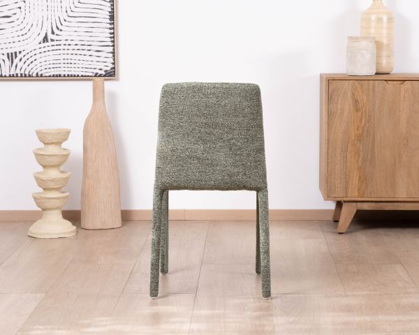 Set di 4 sedie da pranzo contemporanee "Otto" in tessuto verde salvia screziato con rivestimento tessile integrale