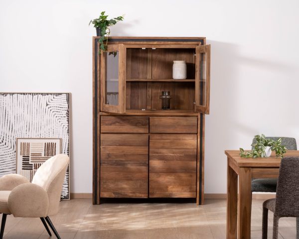 Armadio portavivande contemporaneo "Kayoa" in teak rigenerato e ante in vetro