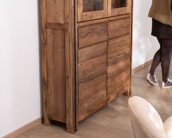 Armadio portavivande contemporaneo "Kayoa" in teak rigenerato e ante in vetro