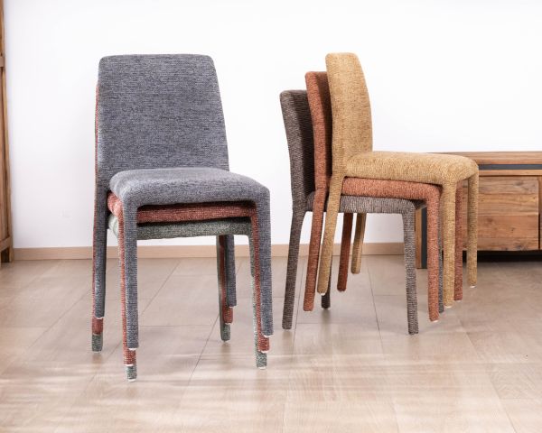 Set di 4 sedie da pranzo moderne in tessuto strutturato grigio grafite "Otto" con rivestimento tessile integrale