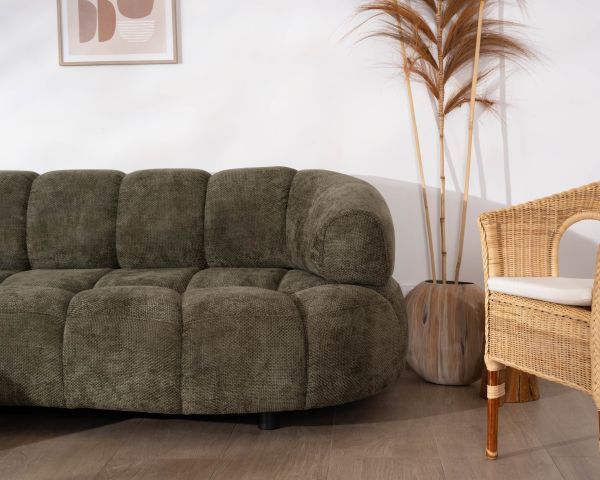 Divano in tessuto verde "Syltan" con estensione elettrica e ritorno a sinistra meridian