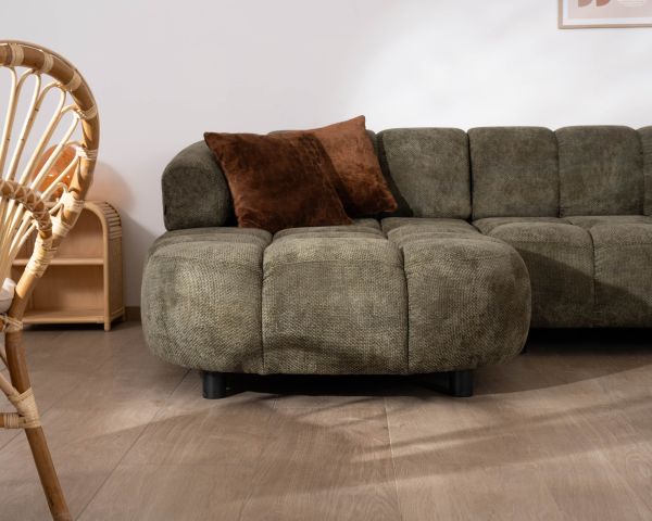 Divano in tessuto verde "Syltan" con estensione elettrica e ritorno a sinistra meridian