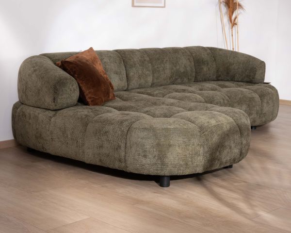 Divano in tessuto verde "Syltan" con estensione elettrica e ritorno a sinistra meridian