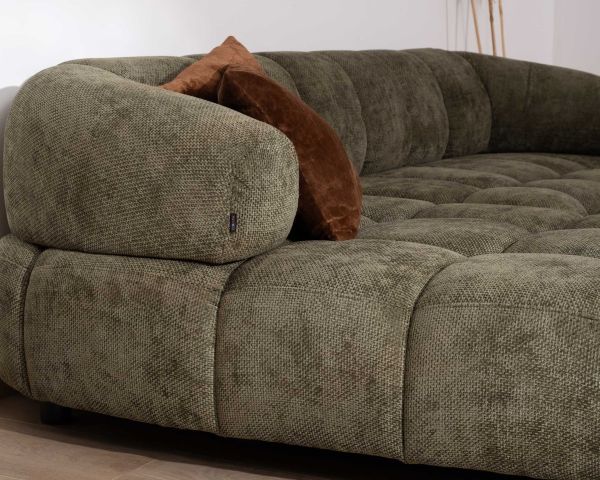 Divano in tessuto verde "Syltan" con estensione elettrica e ritorno a sinistra meridian