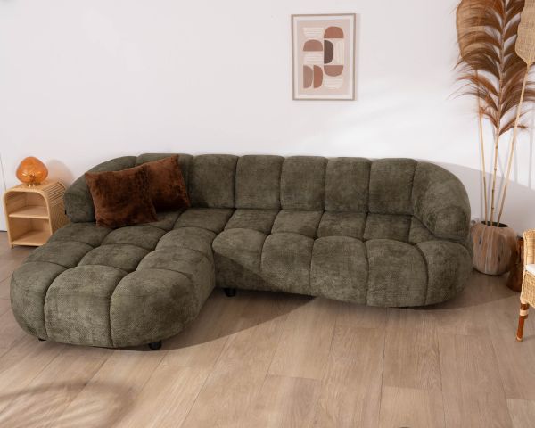 Divano in tessuto verde "Syltan" con estensione elettrica e ritorno a sinistra meridian