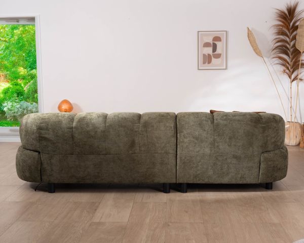 Divano in tessuto verde "Syltan" con estensione elettrica e ritorno a sinistra meridian