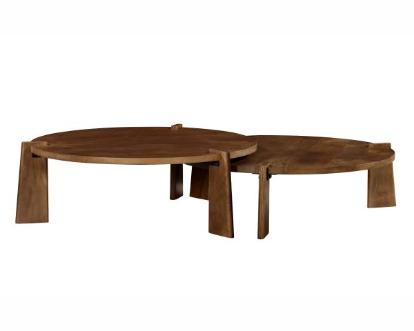 Coppia di tavolini rotondi "Loopie" in legno di mango scuro