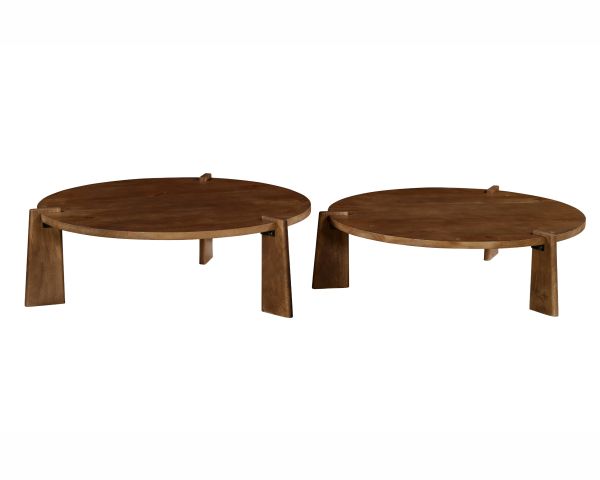 Coppia di tavolini rotondi "Loopie" in legno di mango scuro