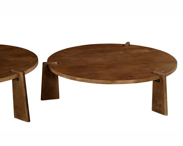 Coppia di tavolini rotondi "Loopie" in legno di mango scuro