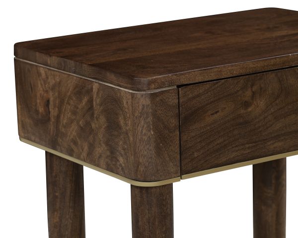 Comodino in stile retrò "Loopie" in legno di mango scuro