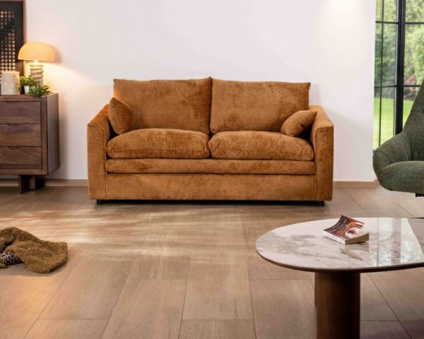 Accogliente divano contemporaneo a 2 posti "Odéa" in tessuto giallo senape