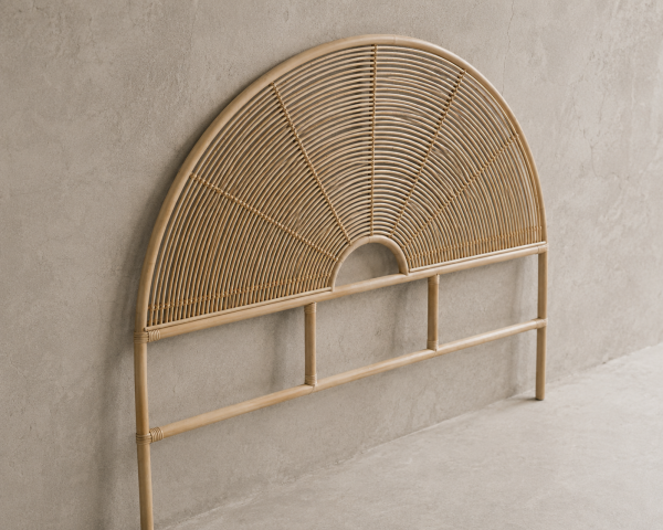 Testiera rotonda in stile etnico da 140 cm in rattan "Solira