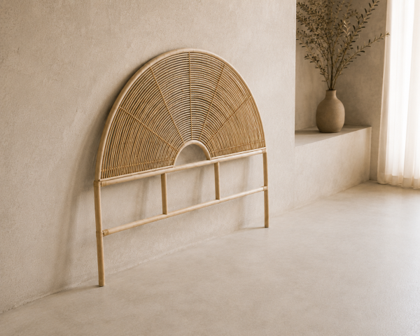 Testiera rotonda in stile etnico da 140 cm in rattan "Solira