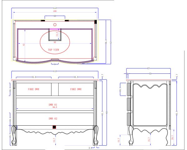 Mobile da bagno in legno di mango nero e pietra con cassetti e cassettiera in stile retrò 
