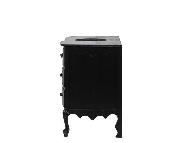 Mobile da bagno in legno di mango nero e pietra con cassetti e cassettiera in stile retrò 