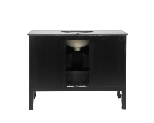 Mobile da bagno in legno di mango nero e pietra con cassetti e cassettiera in stile retrò 