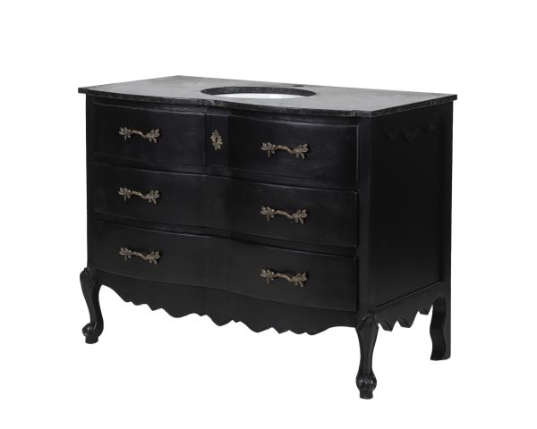 Mobile da bagno in legno di mango nero e pietra con cassetti e cassettiera in stile retrò 