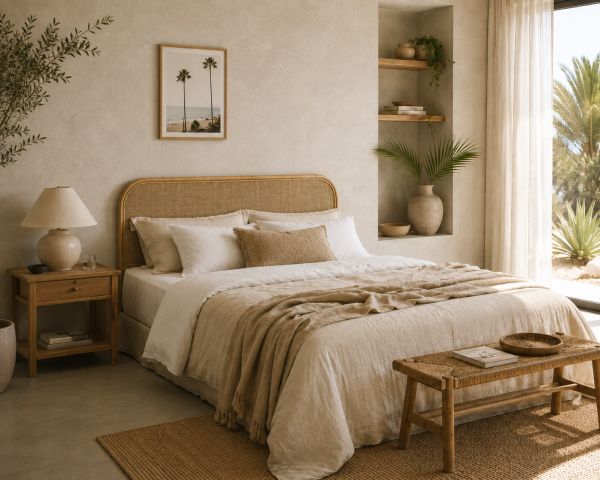 Testiera "Solira" in rattan, stile naturale, 160 cm