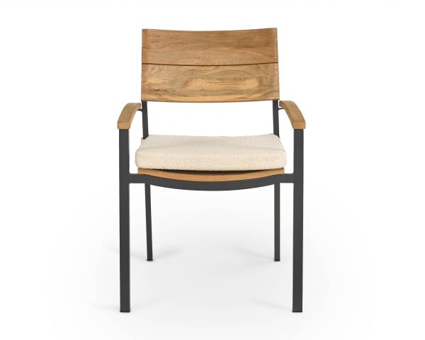 Sedia da giardino di alta gamma in teak e alluminio "Chair'ming" con cuscino in tessuto bouclé écru