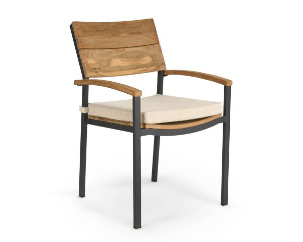 Sedia da giardino di alta gamma in teak e alluminio "Chair'ming" con cuscino in tessuto bouclé écru