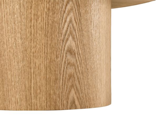 Table basse ronde plateau céramique effet travertin et pied central aspect chêne "Oria" 